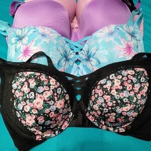 Floral Lace Women's Bra Set - Black, Blue, Purple